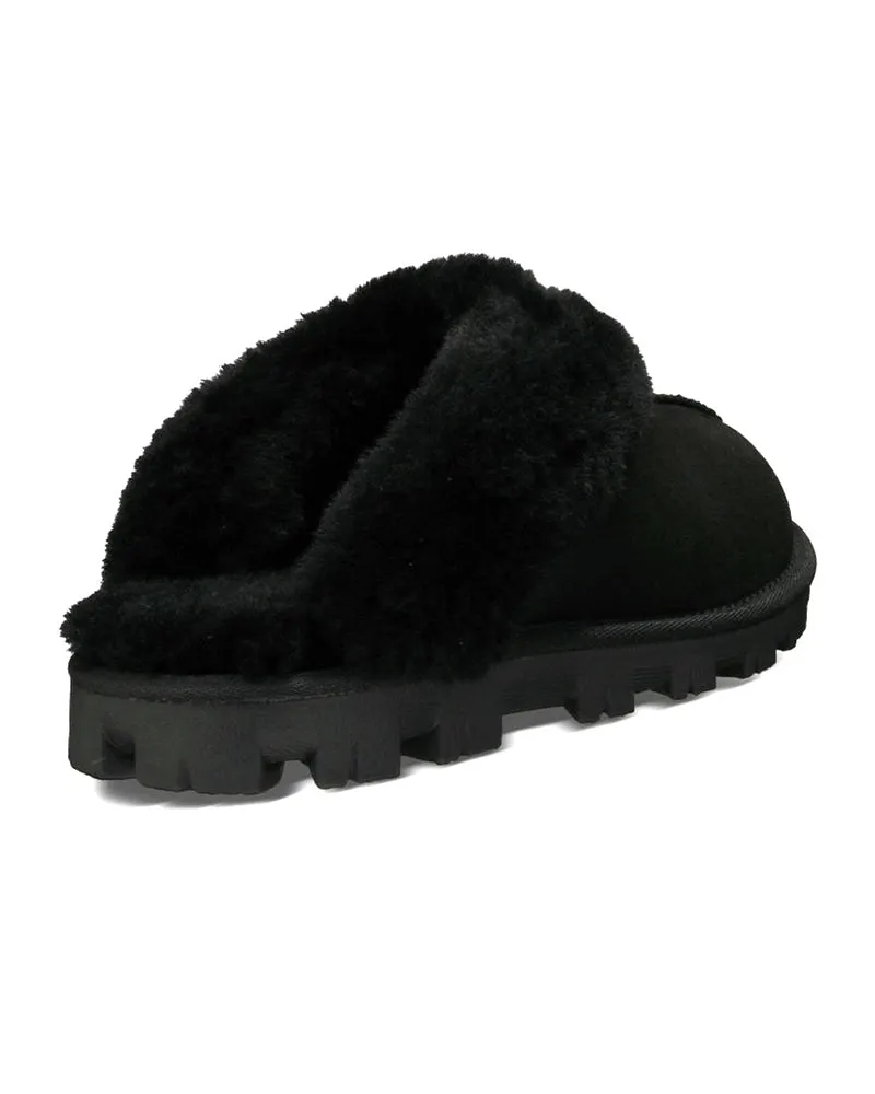 5125 Black Coquette Clog Suede Slippers with Fur Trim