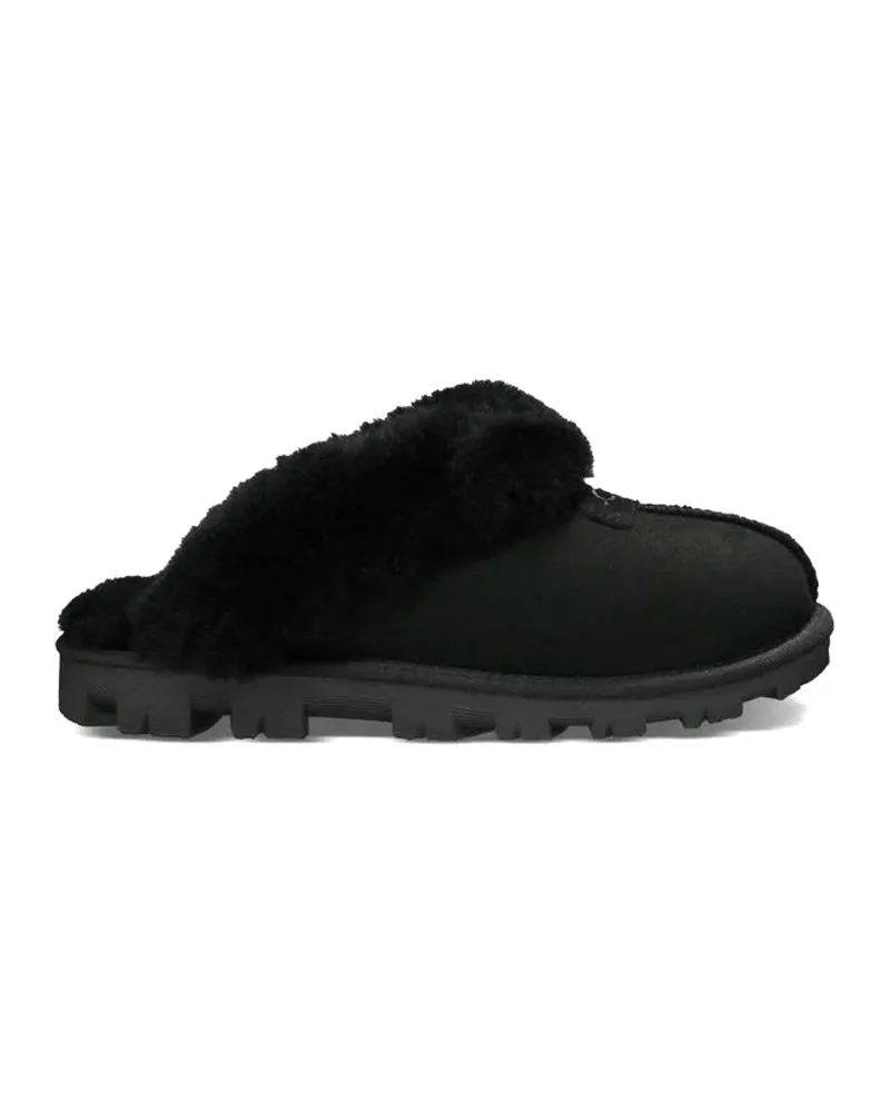 5125 Black Coquette Clog Suede Slippers with Fur Trim