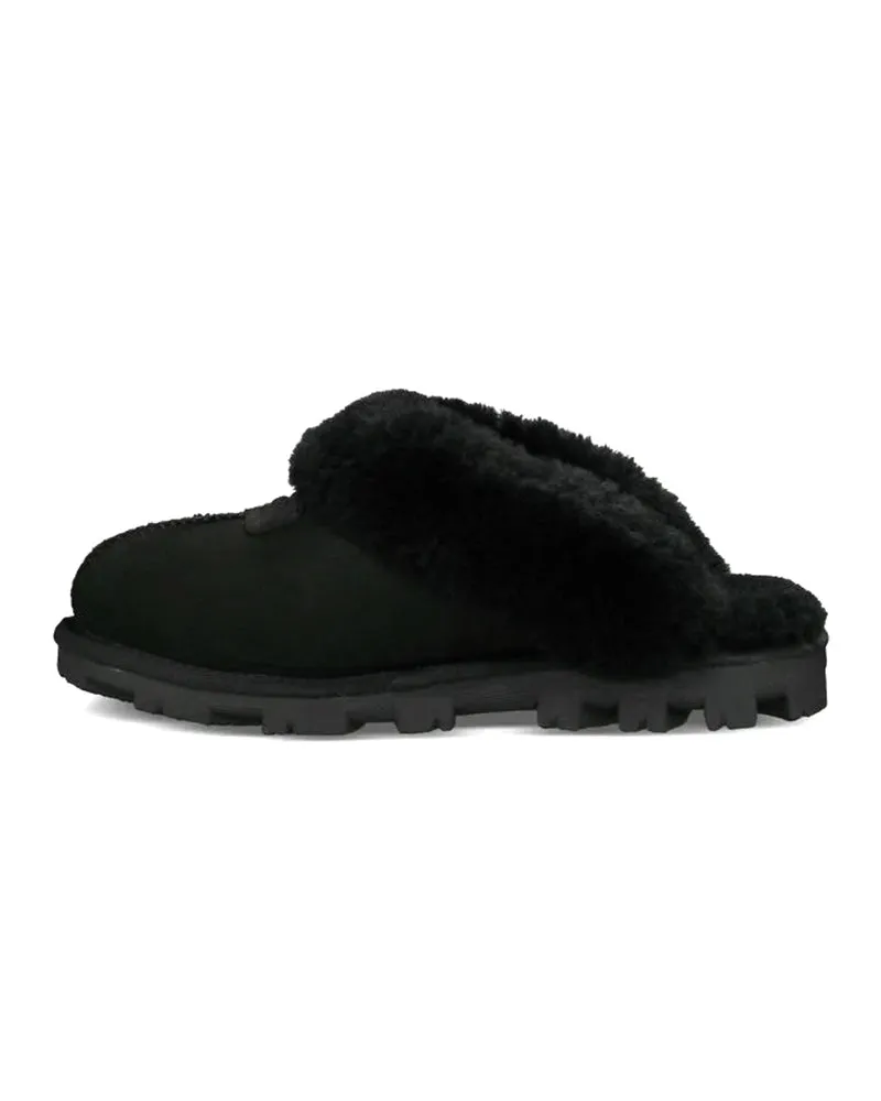 5125 Black Coquette Clog Suede Slippers with Fur Trim