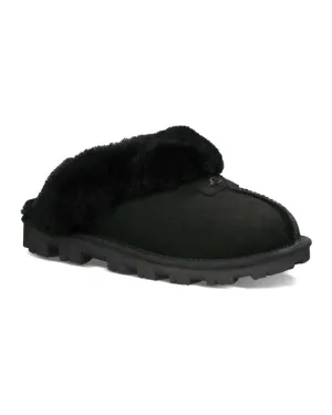 5125 Black Coquette Clog Suede Slippers with Fur Trim