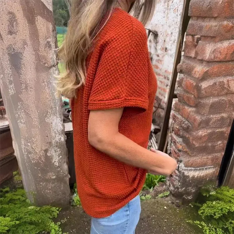 Adina™ elegant V-neck sweater with short sleeves and buttons