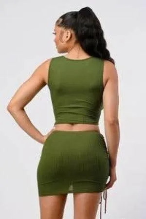 Angel Rib Knit drawstring crop top  and skirt set
