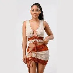 Angel Rib Knit drawstring crop top  and skirt set
