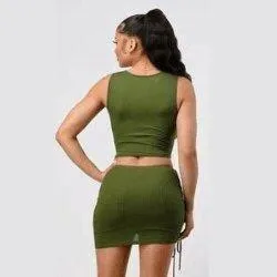 Angel Rib Knit drawstring crop top  and skirt set