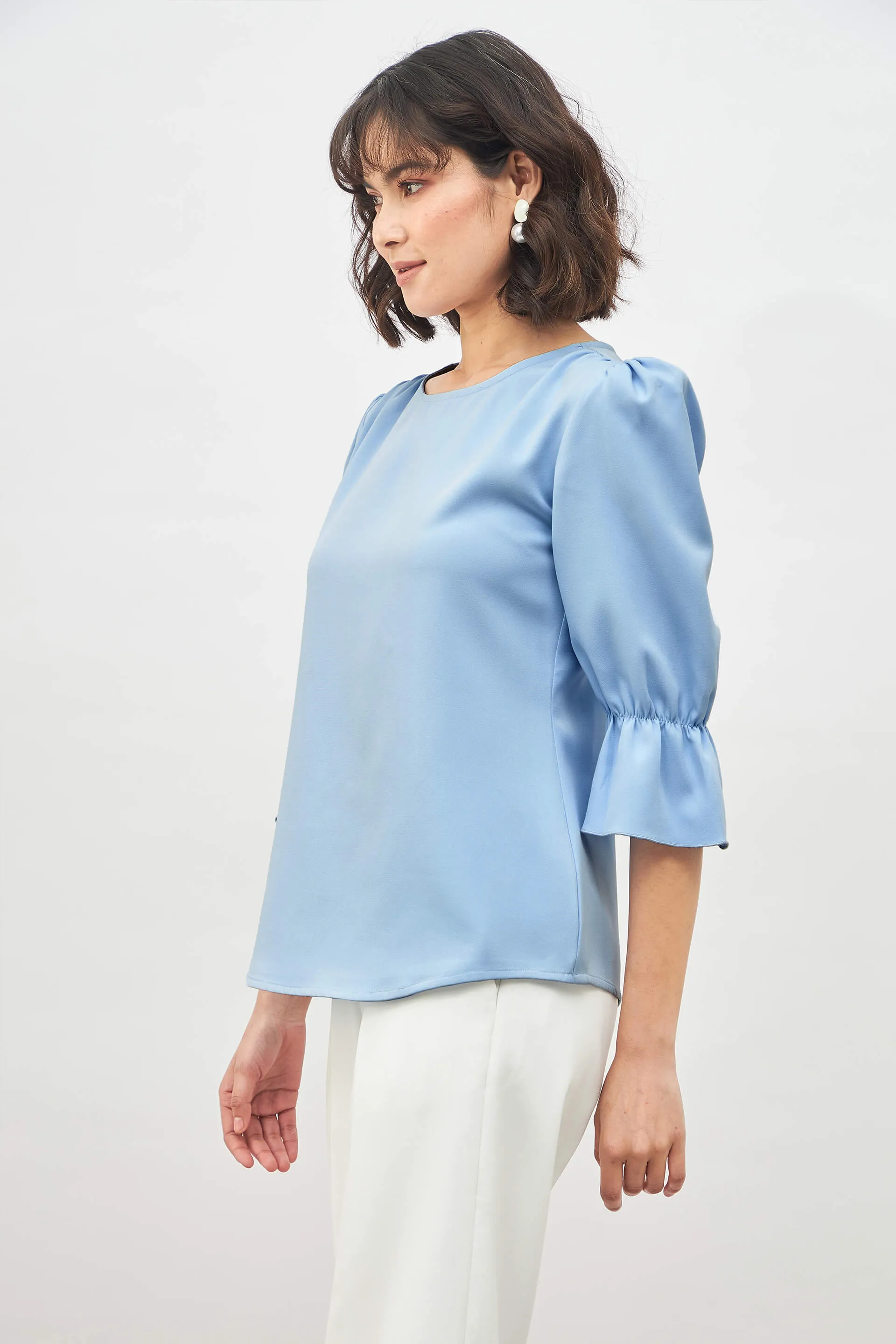Ardent Boat Neck Top-Sky Blue