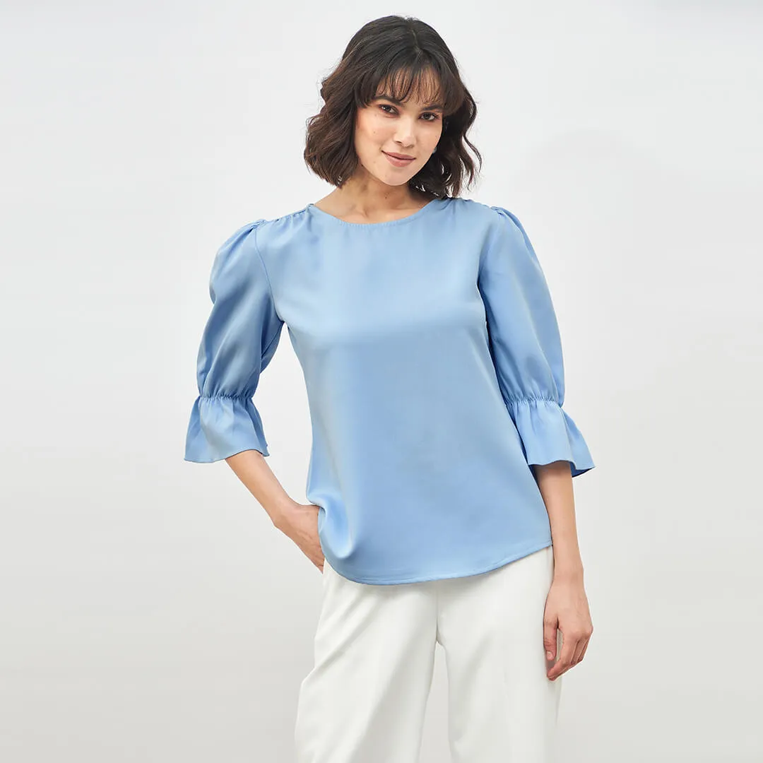 Ardent Boat Neck Top-Sky Blue