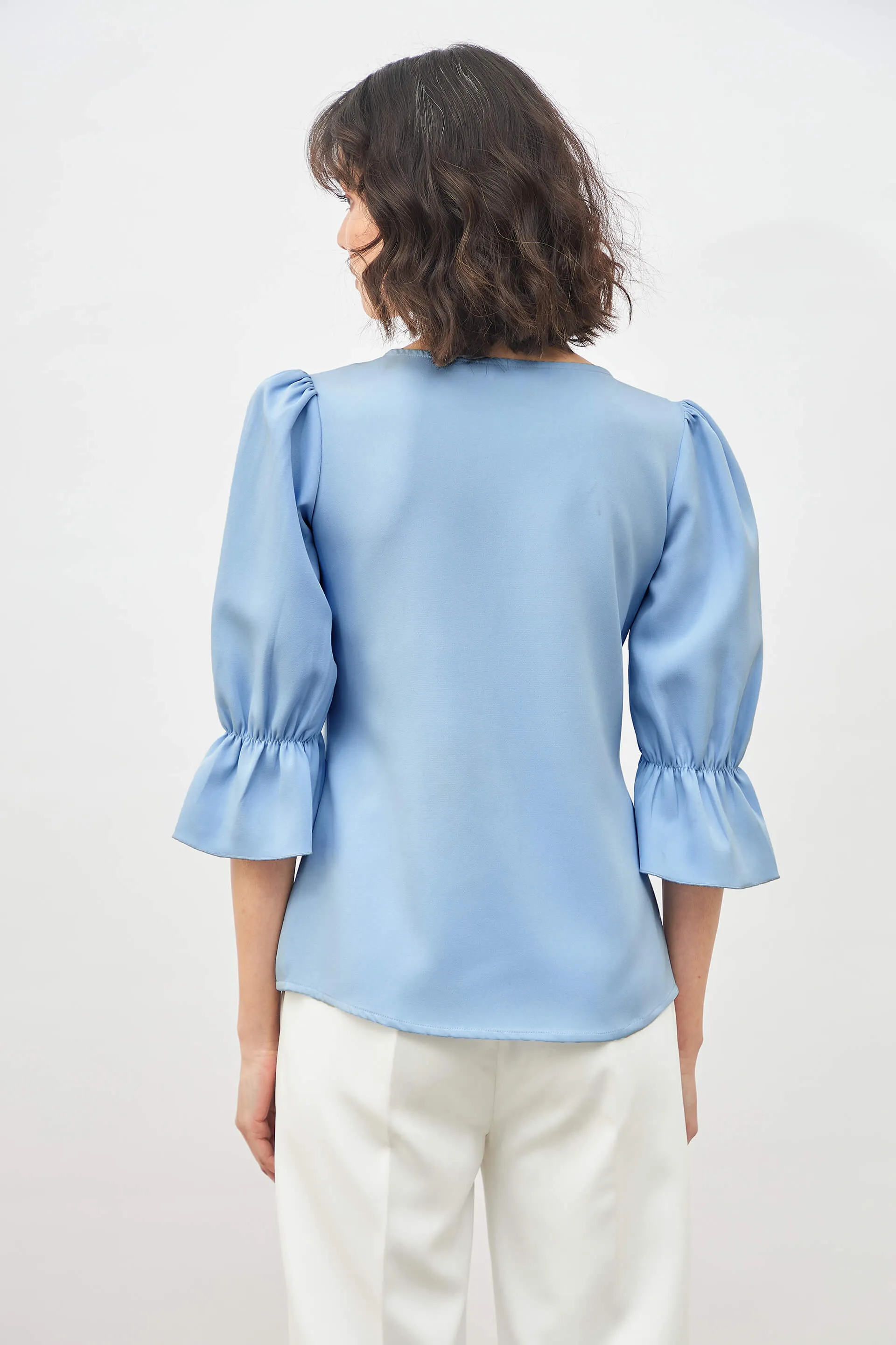 Ardent Boat Neck Top-Sky Blue