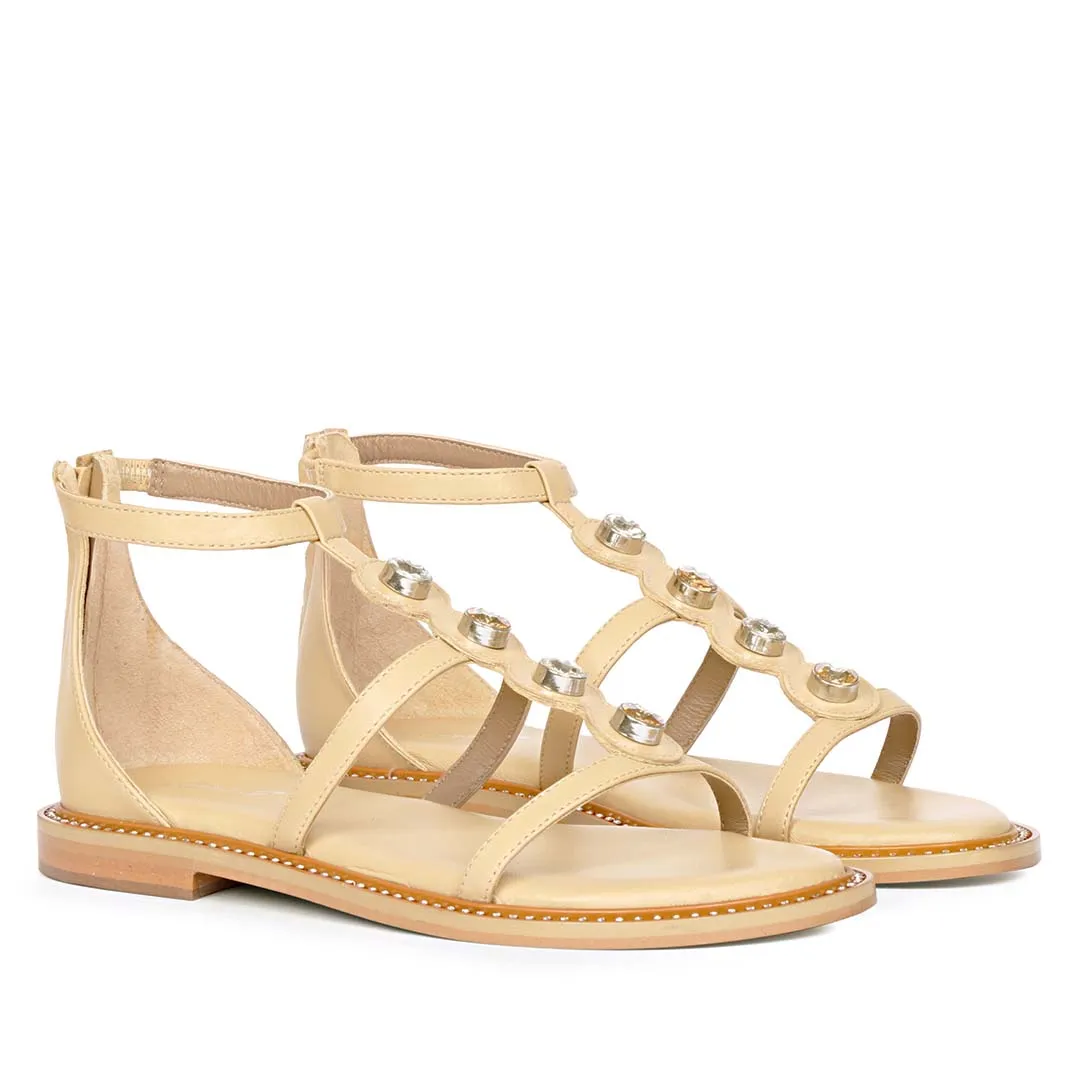 Arlia Rivoli Stone Studded Natural Leather Sandals