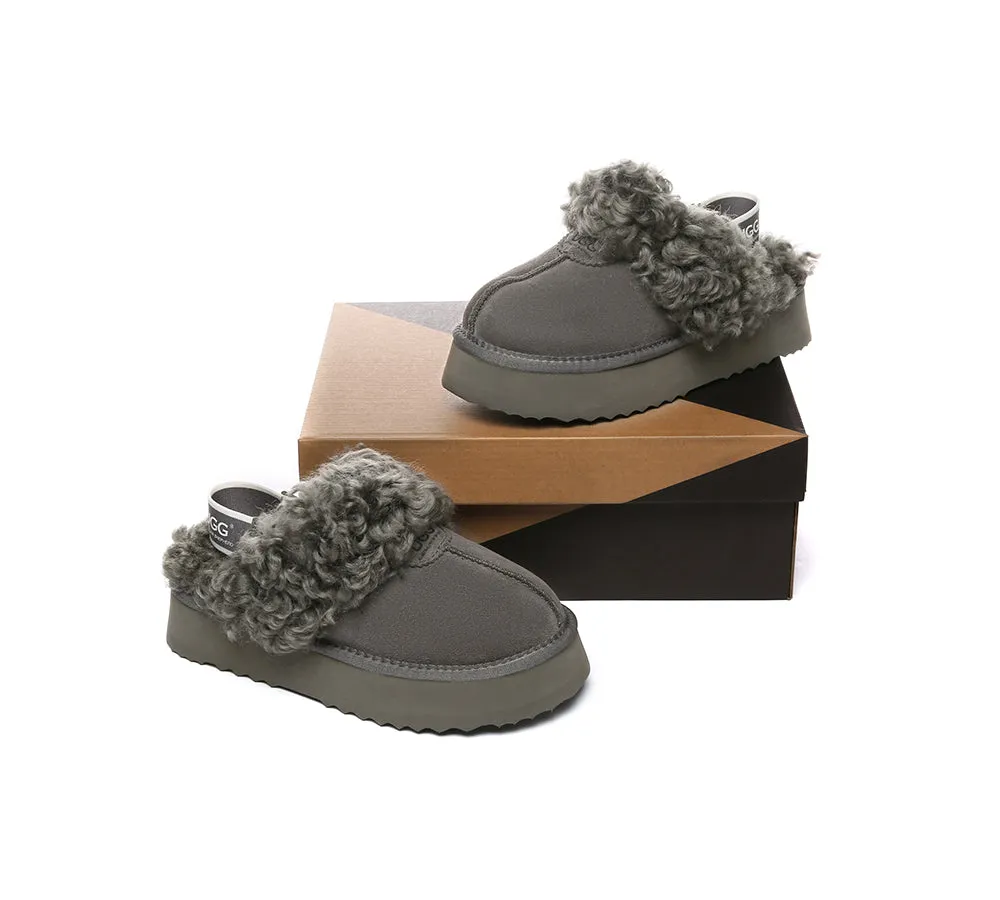 AUSTRALIAN SHEPHERD® UGG Slippers Women Removable Wool Strap Slingback Platform Waffle Curly