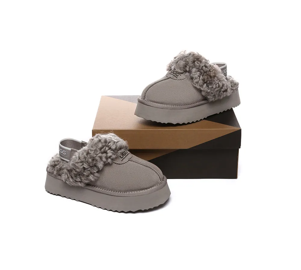 AUSTRALIAN SHEPHERD® UGG Slippers Women Removable Wool Strap Slingback Platform Waffle Curly