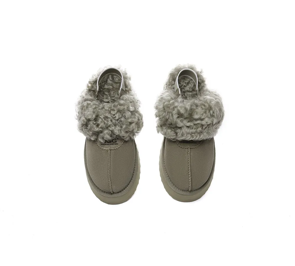 AUSTRALIAN SHEPHERD® UGG Slippers Women Removable Wool Strap Slingback Platform Waffle Curly
