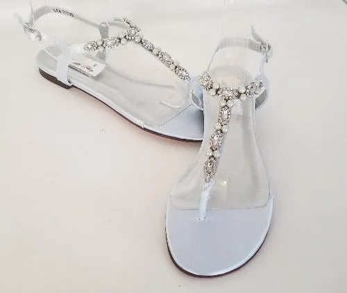Baby Blue Beach Wedding Sandals Sparkling Crystals and Pearls 100 Color Choices