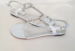 Baby Blue Beach Wedding Sandals Sparkling Crystals and Pearls 100 Color Choices