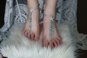 Barefoot star sandals , blue barefoot sandals , starfish barefoot sandals, beach bride barefoot sandals, boho barefoot sandals, nude shoes