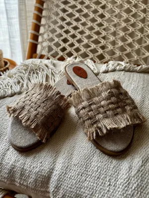 Beige Woven Slippers