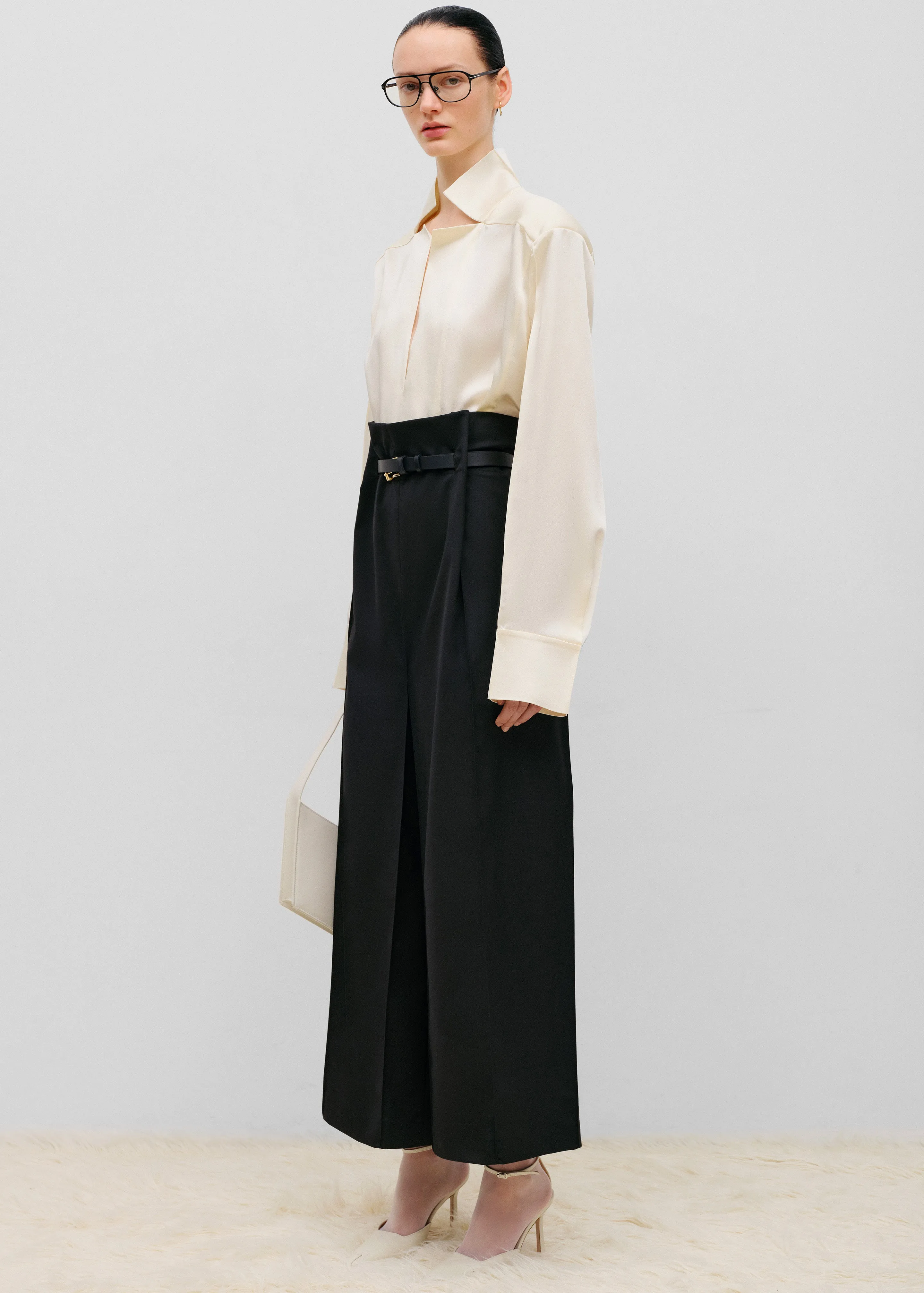 Bevza Stand-Collar Blouse - Vanilla