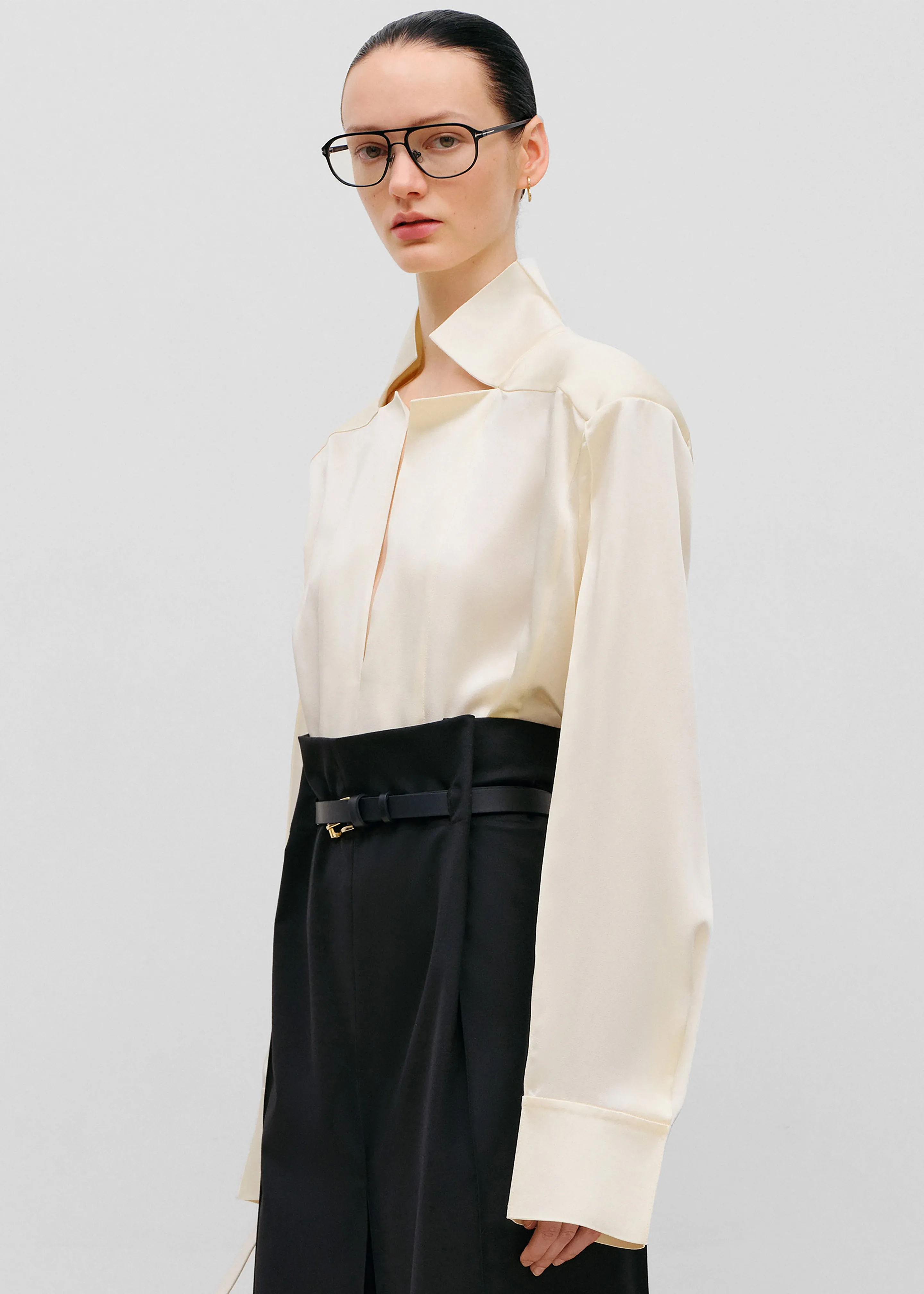 Bevza Stand-Collar Blouse - Vanilla