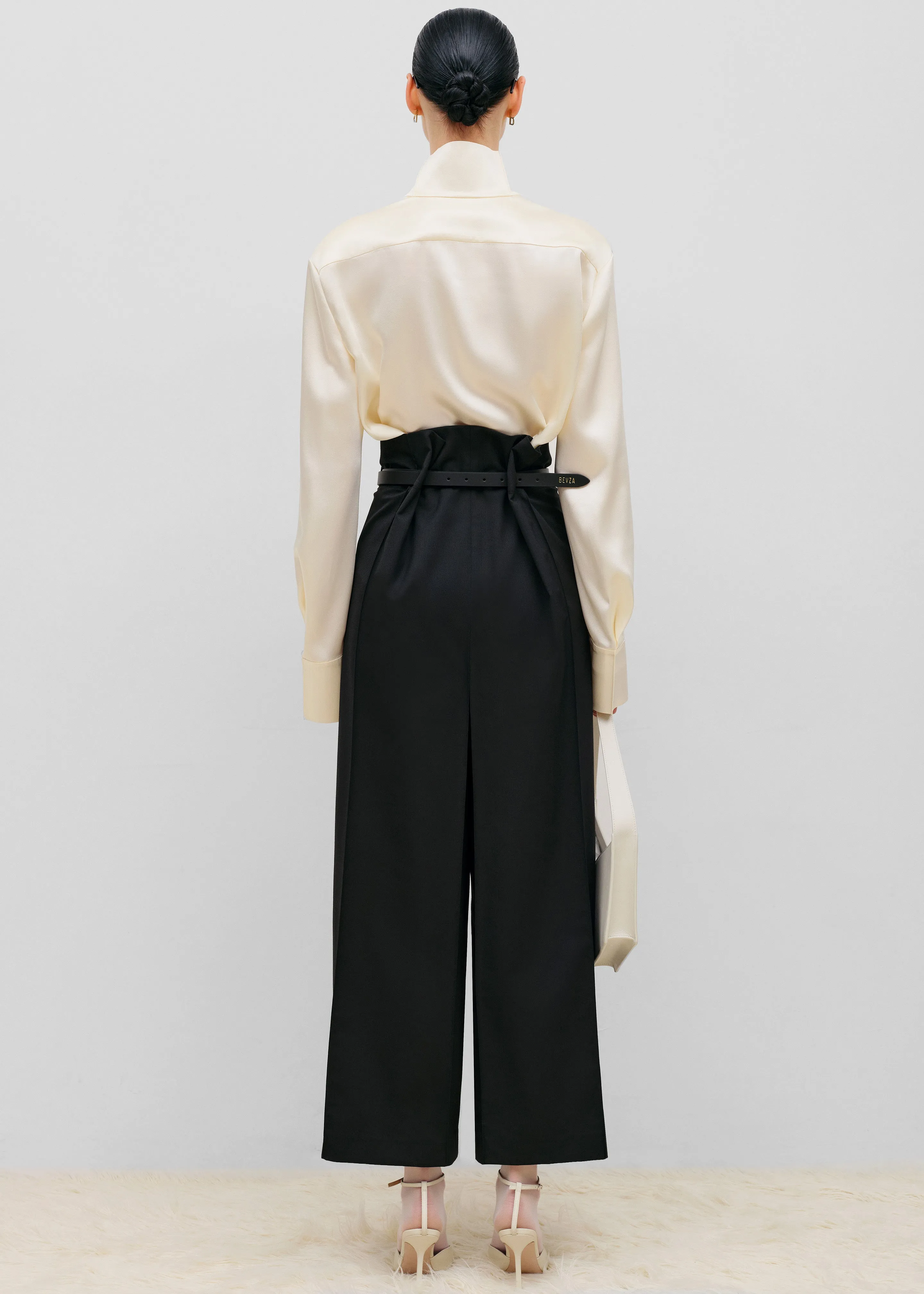 Bevza Stand-Collar Blouse - Vanilla