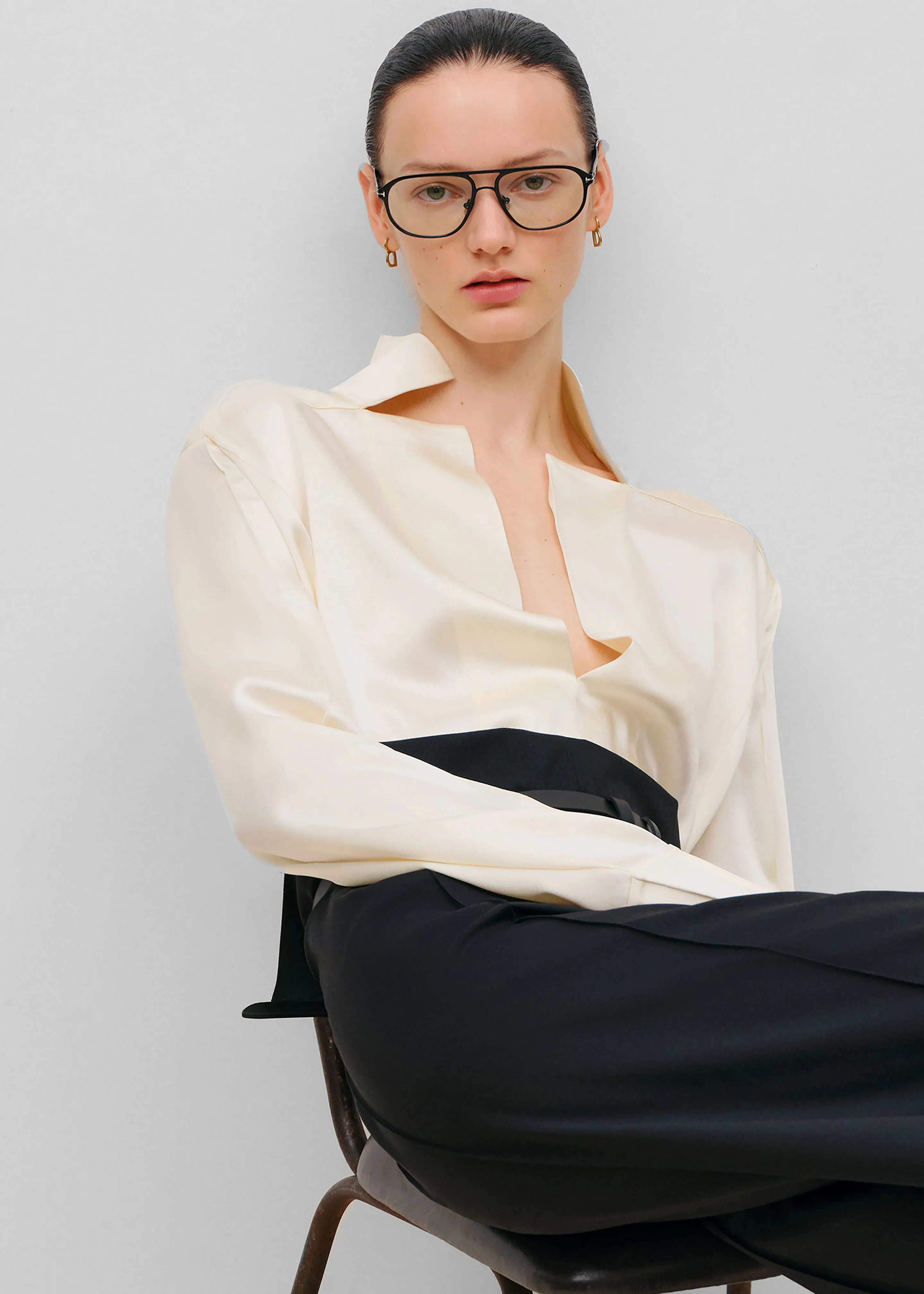 Bevza Stand-Collar Blouse - Vanilla