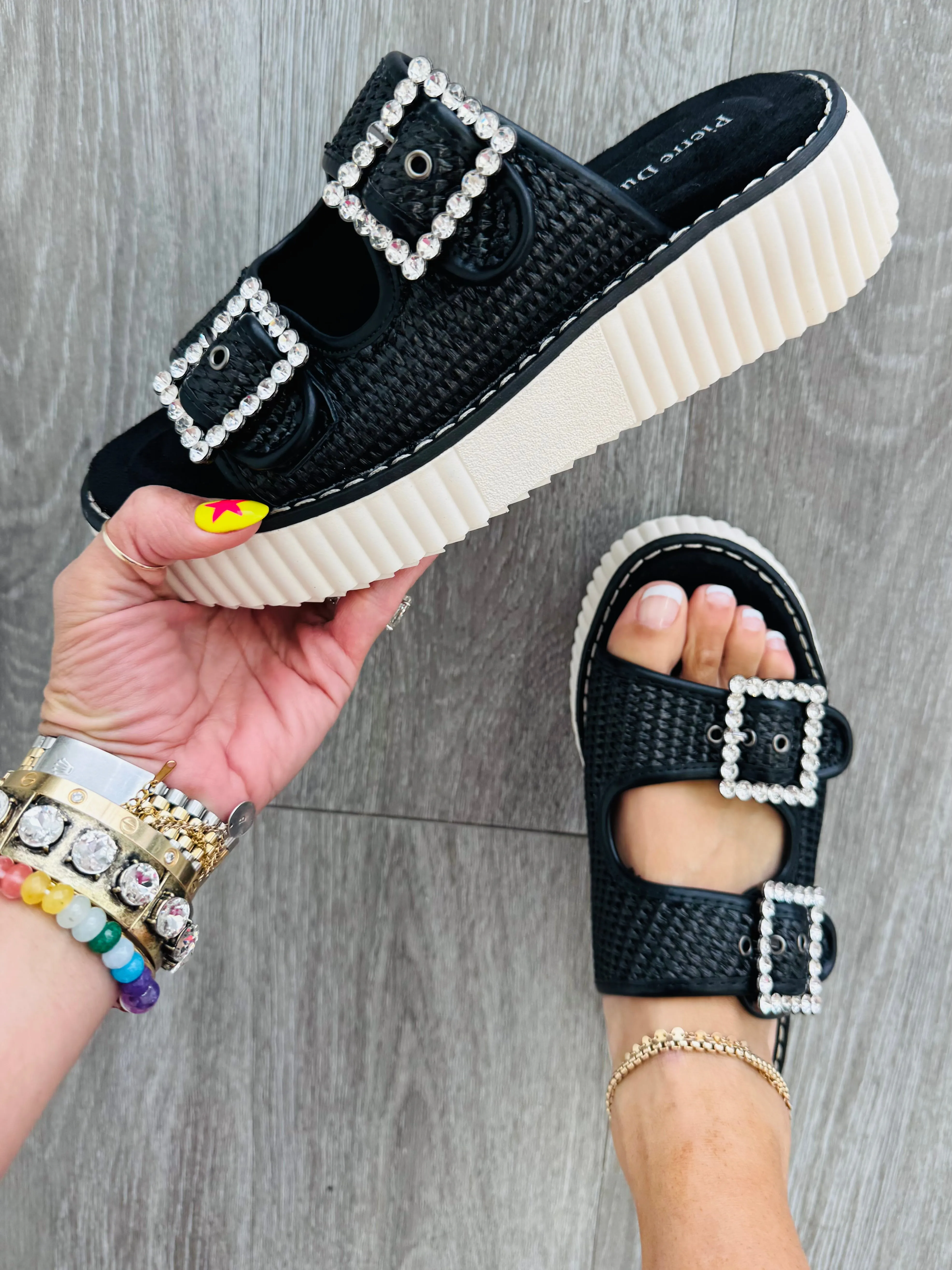 Black Into The Sun Wedge Sandals