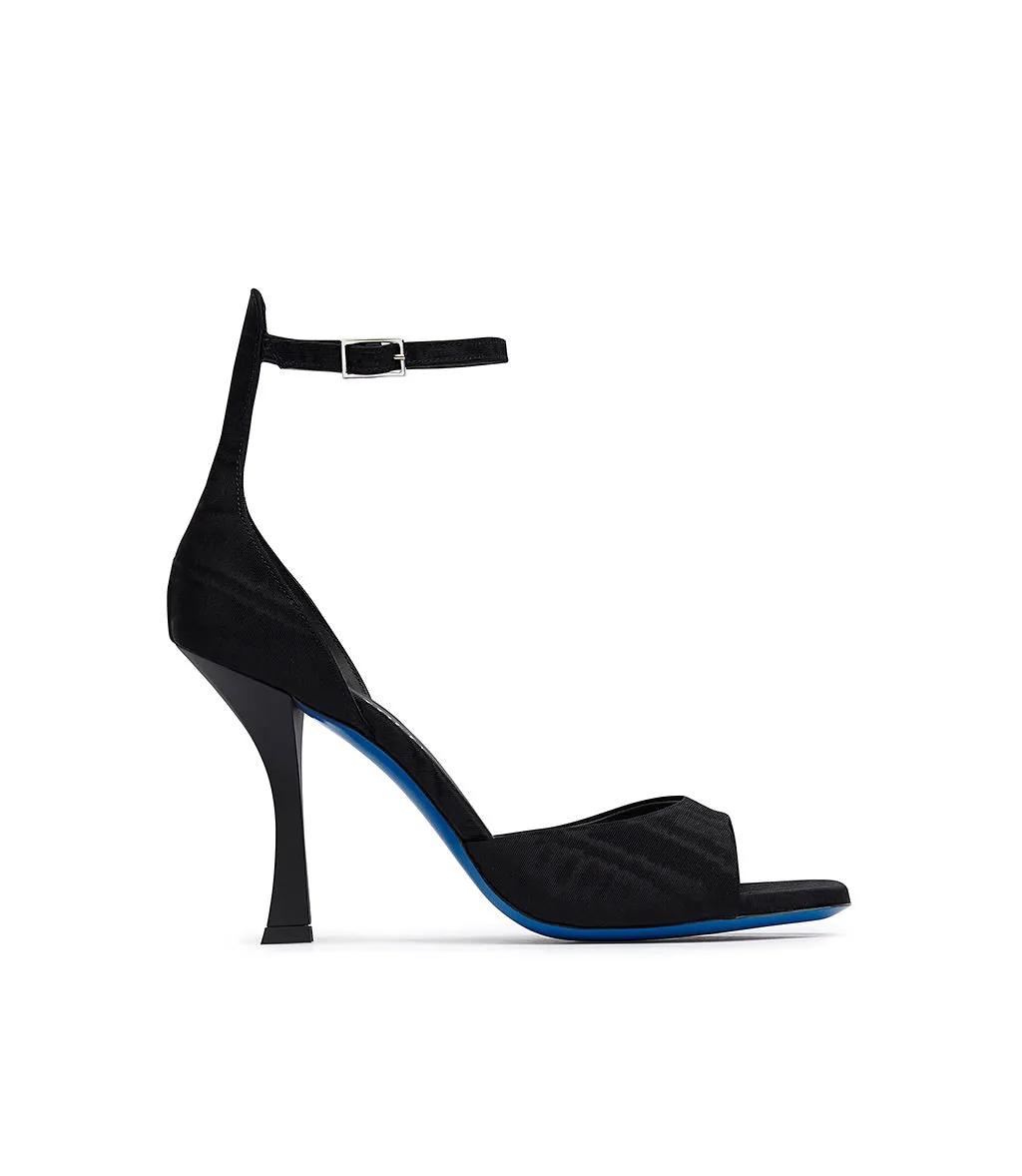 Black moiré fabric sandals
