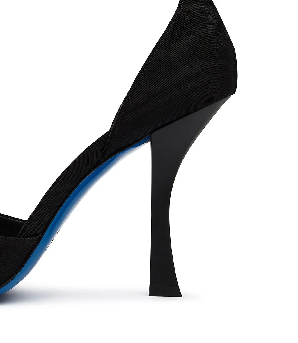 Black moiré fabric sandals