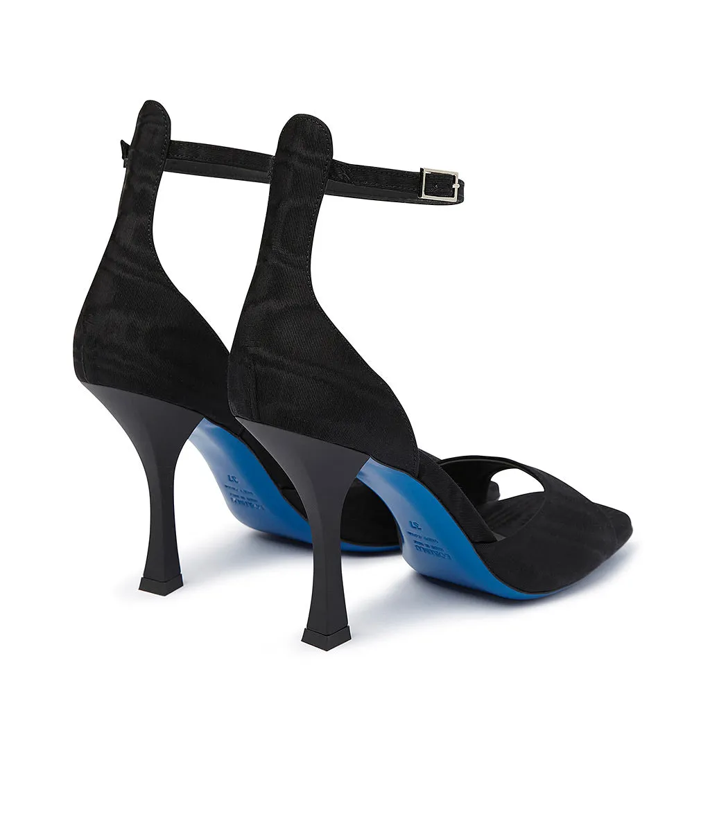 Black moiré fabric sandals