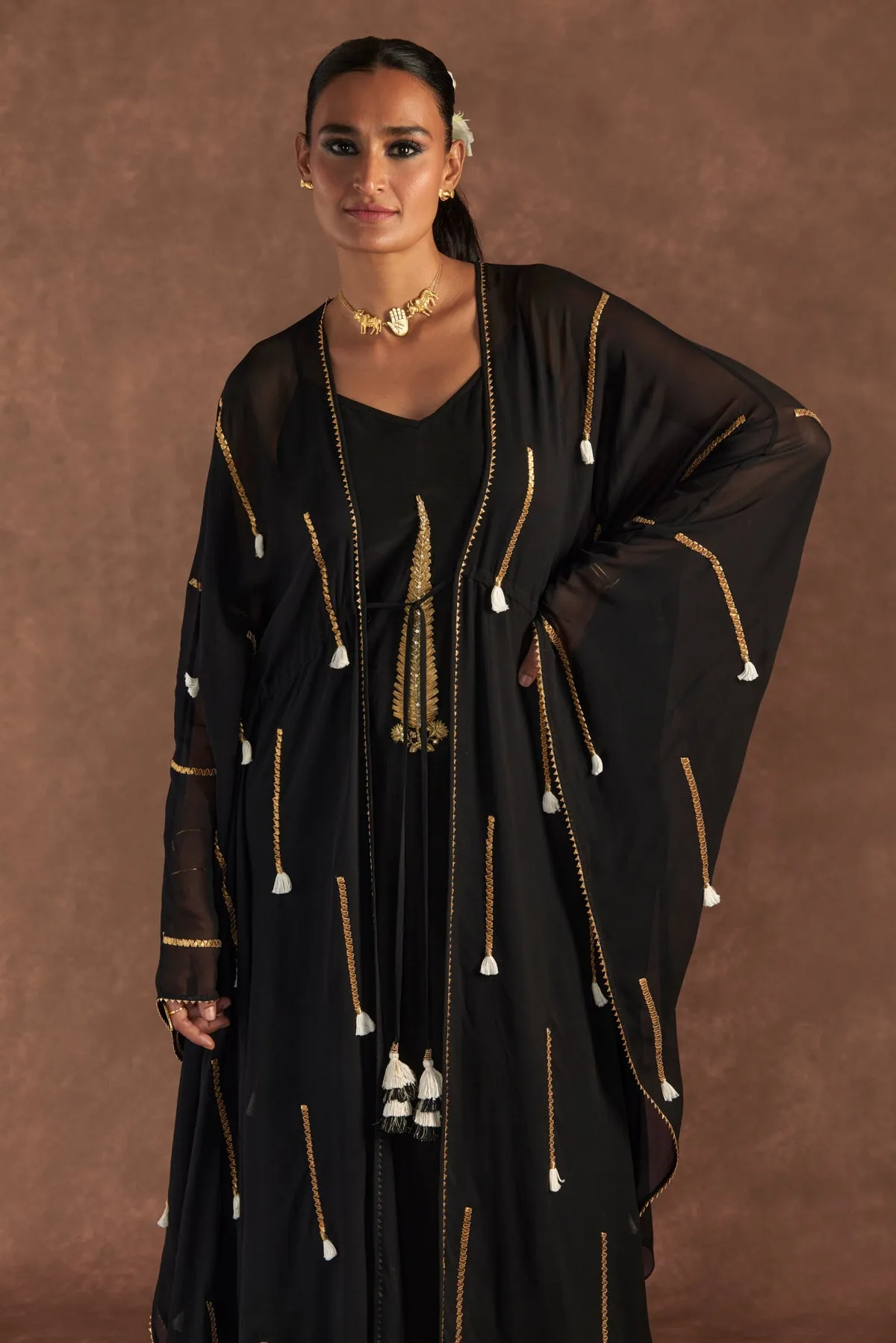 Black 'Paan-Patti' Cover-Up Kaftan