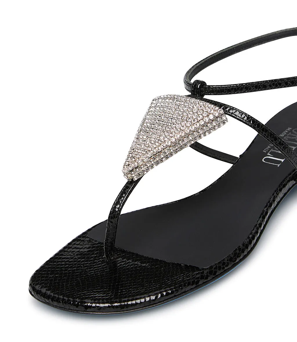 Black printed leather jewel sandals
