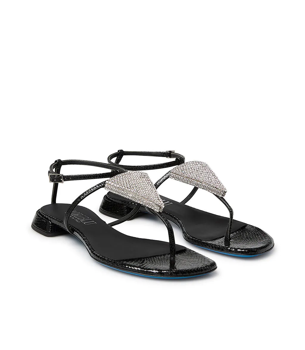 Black printed leather jewel sandals