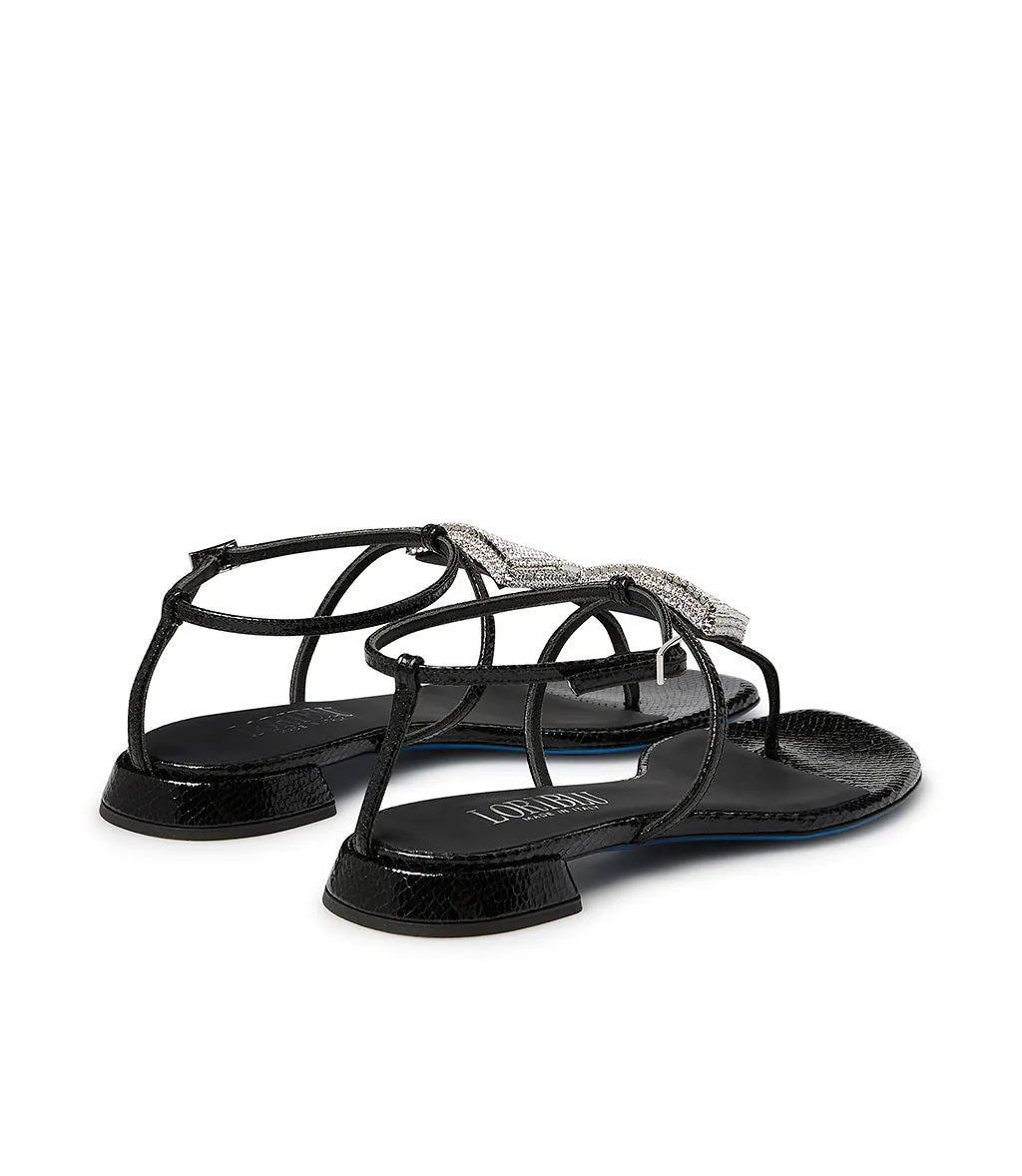 Black printed leather jewel sandals