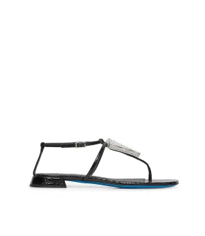 Black printed leather jewel sandals