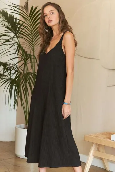 Black Textured Wide-Leg Jumpsuit