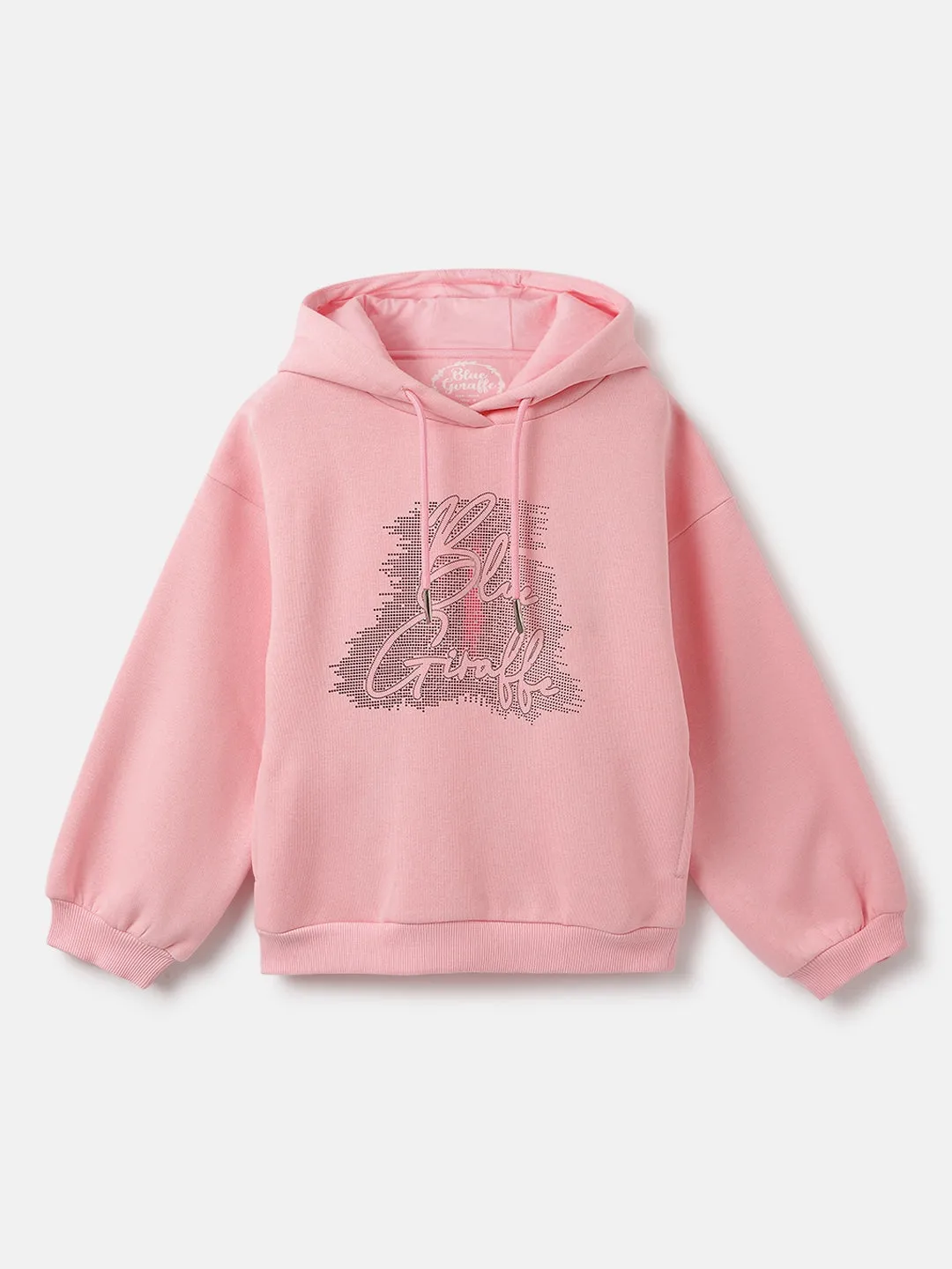 Blue Giraffe Girls Pink Solid Hooded Full Sleeves Sweatshirt