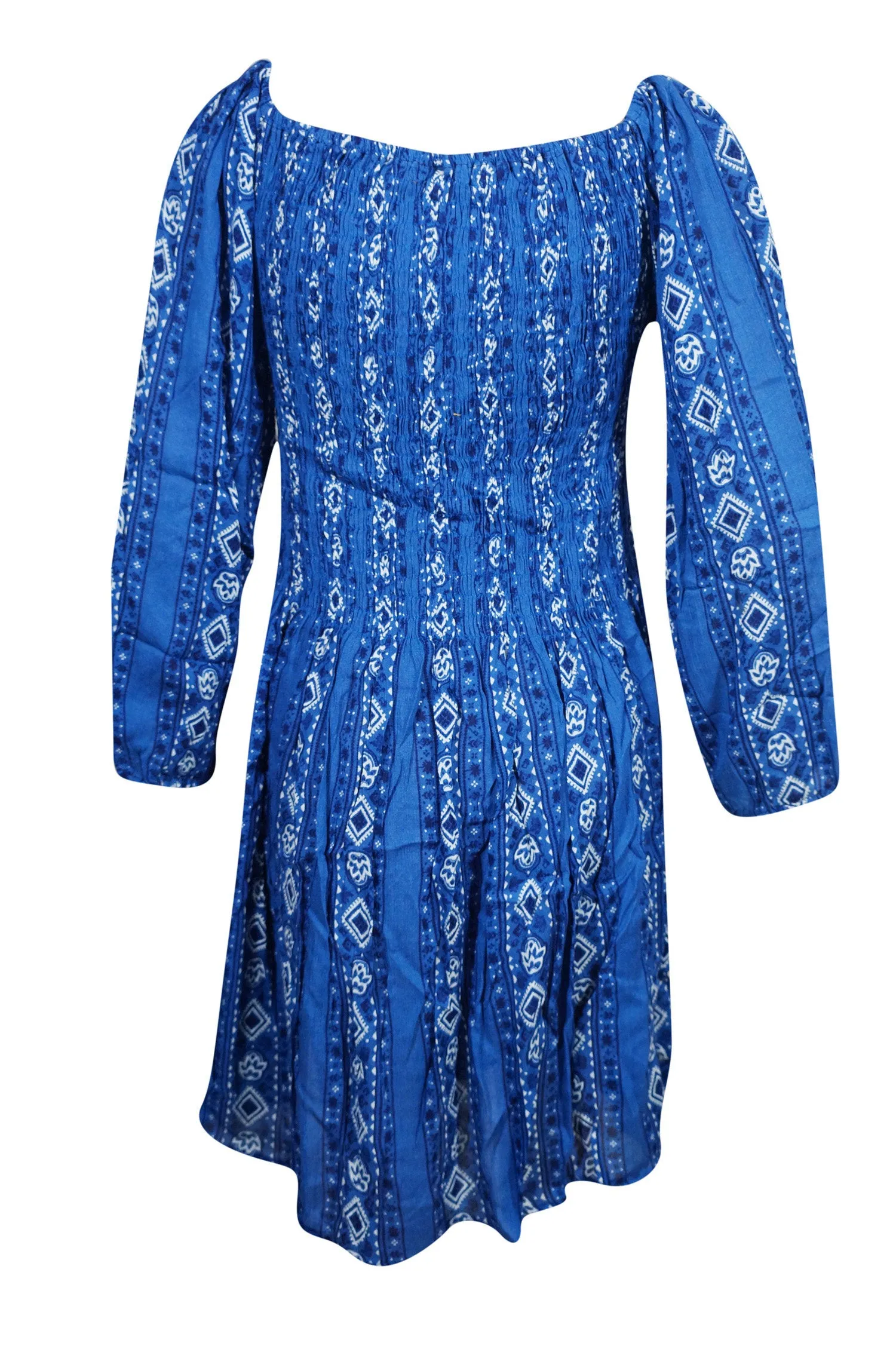 Bohemian Dresses Gypsy Chic Blue Printed Fit Flare ML