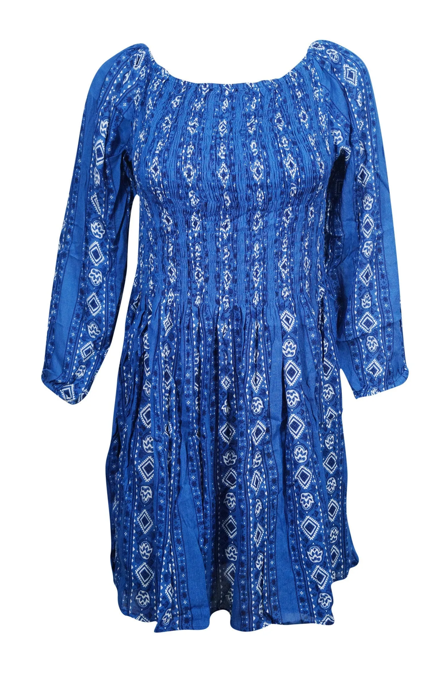 Bohemian Dresses Gypsy Chic Blue Printed Fit Flare ML