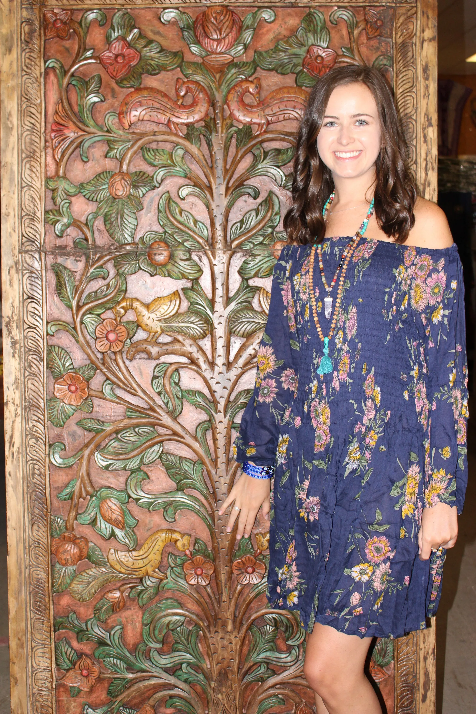 Bohemian Dresses Gypsy Chic Blue Printed Fit Flare ML