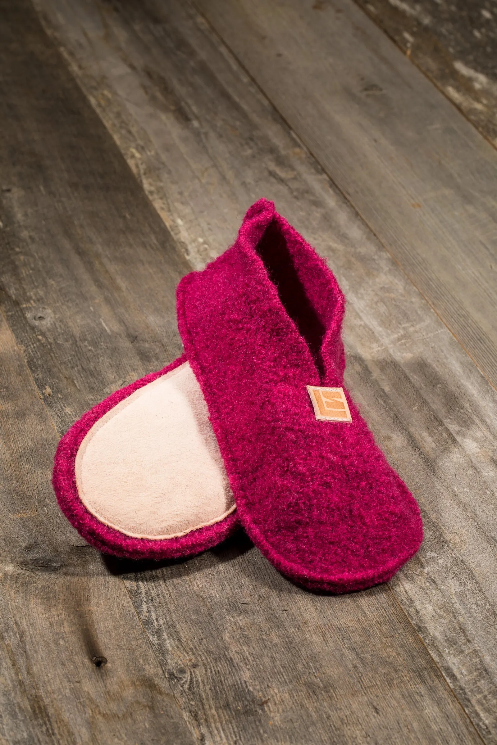 Boiled Wool Slippers, Fuchsia