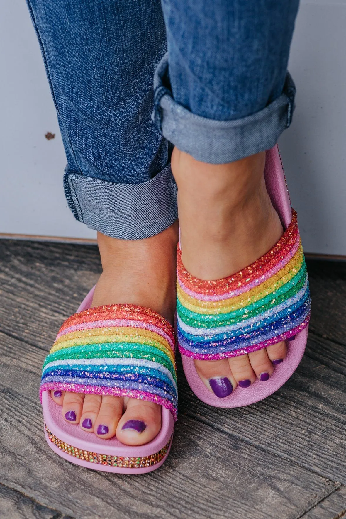 Candylicious Rainbow Sparkling Sandals in Pink