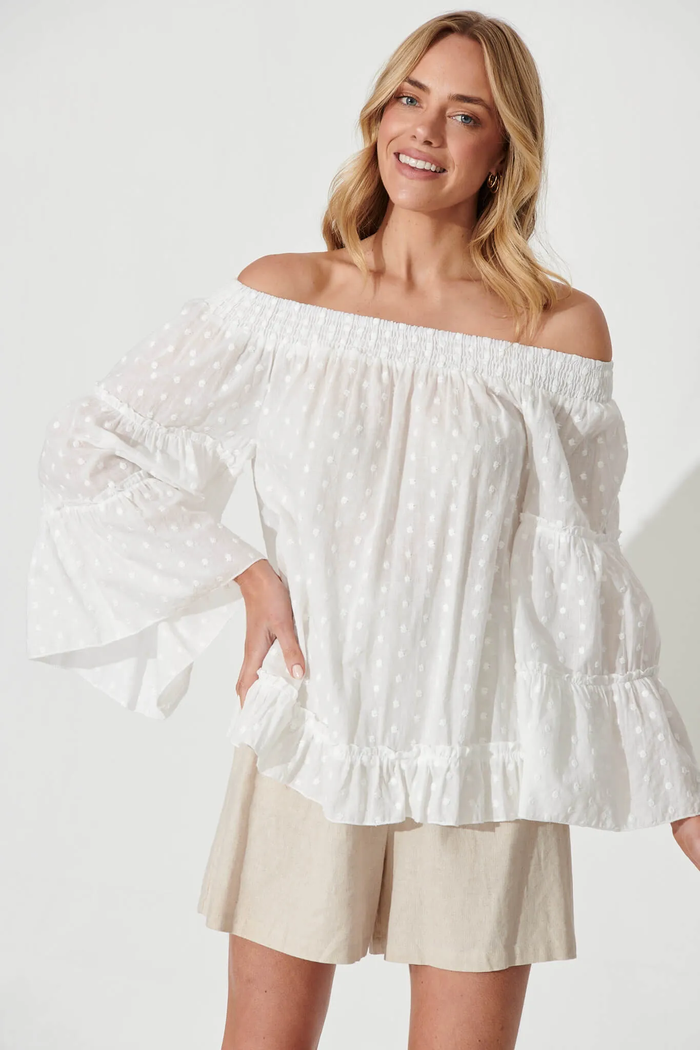 Casa Top In White Swiss Dot