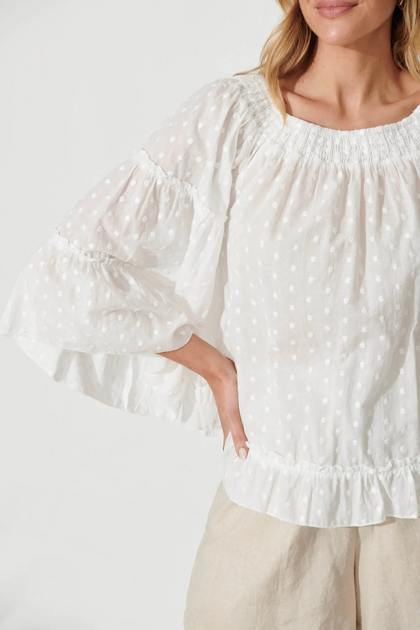 Casa Top In White Swiss Dot