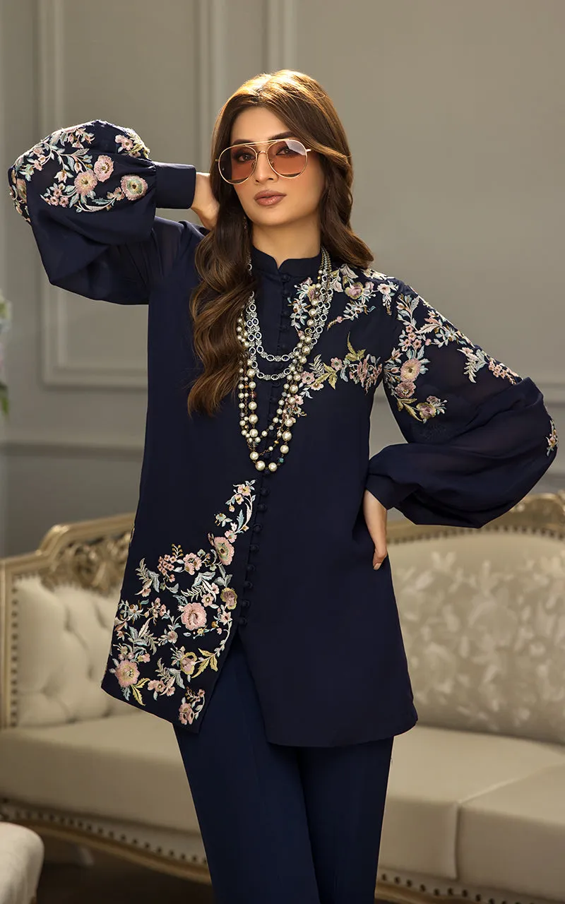 Chiffon Embroidered Top With Trouser