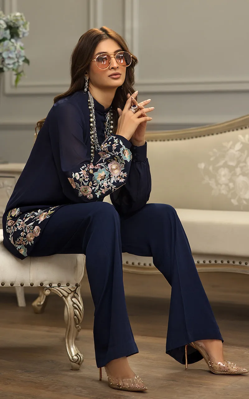 Chiffon Embroidered Top With Trouser