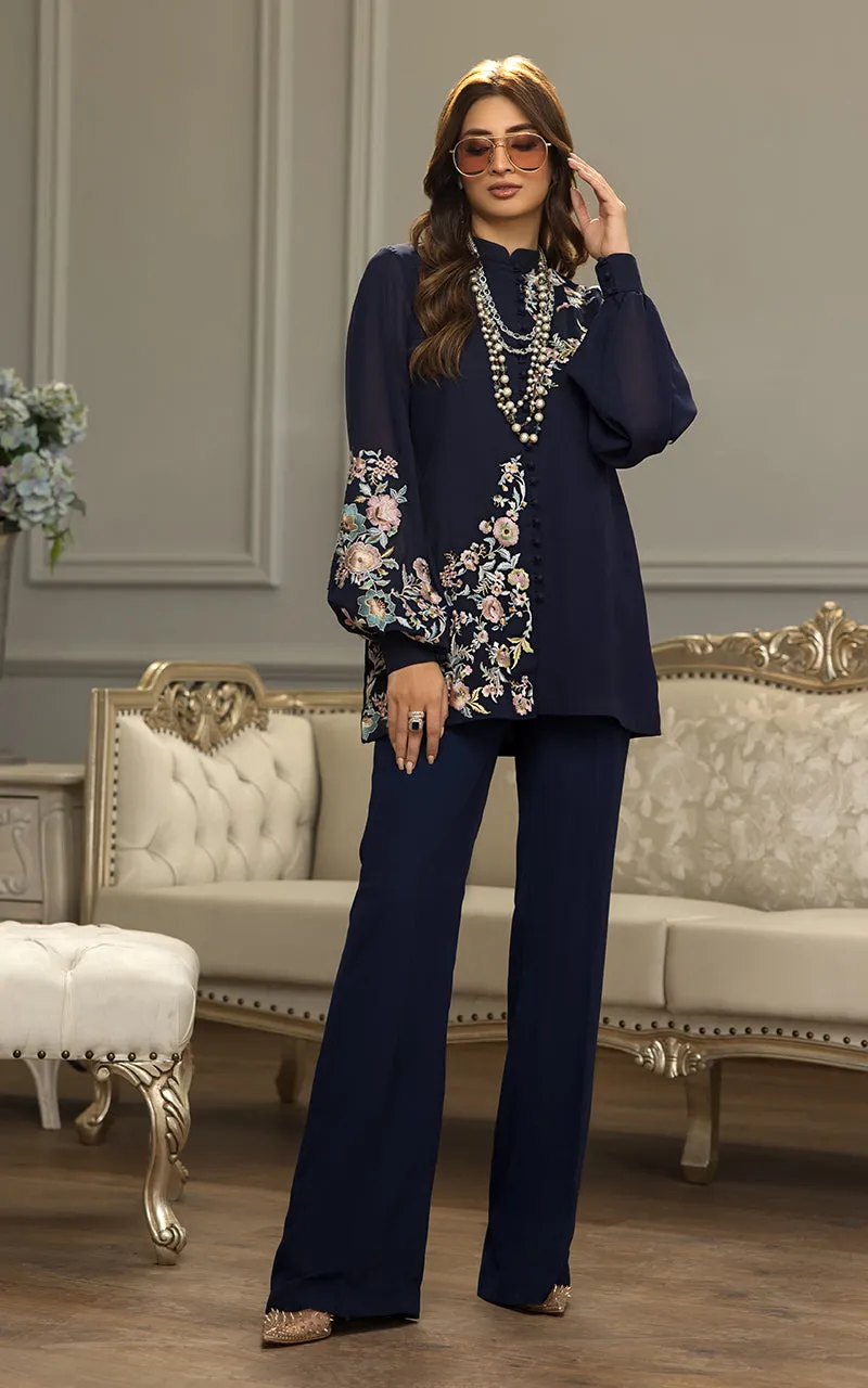 Chiffon Embroidered Top With Trouser