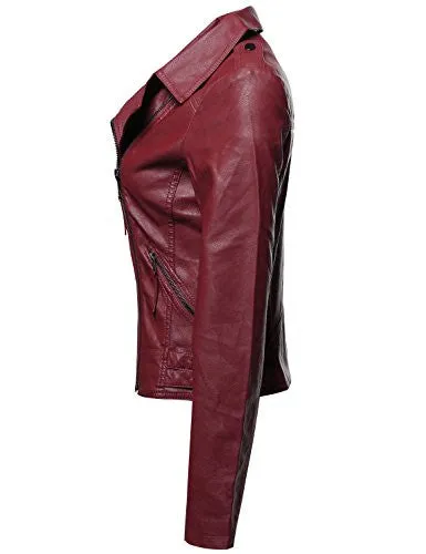 Classic Biker Jacket Various Colors Burgundy Size L