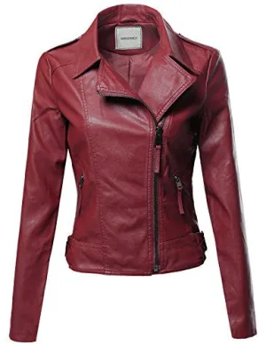 Classic Biker Jacket Various Colors Burgundy Size L