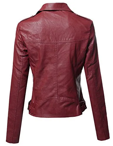 Classic Biker Jacket Various Colors Burgundy Size L