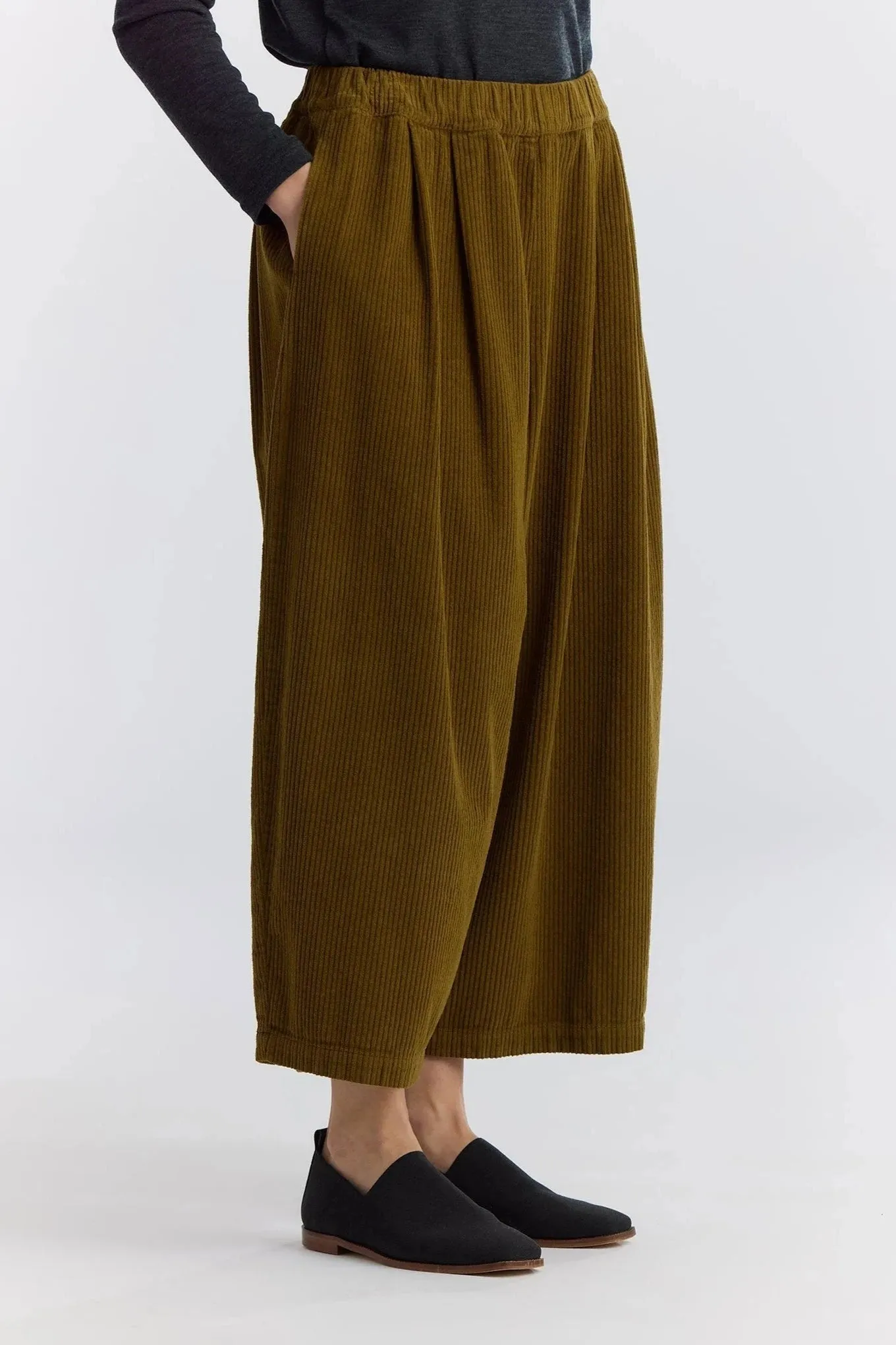 Corduroy Wide Pants, Dark Olive