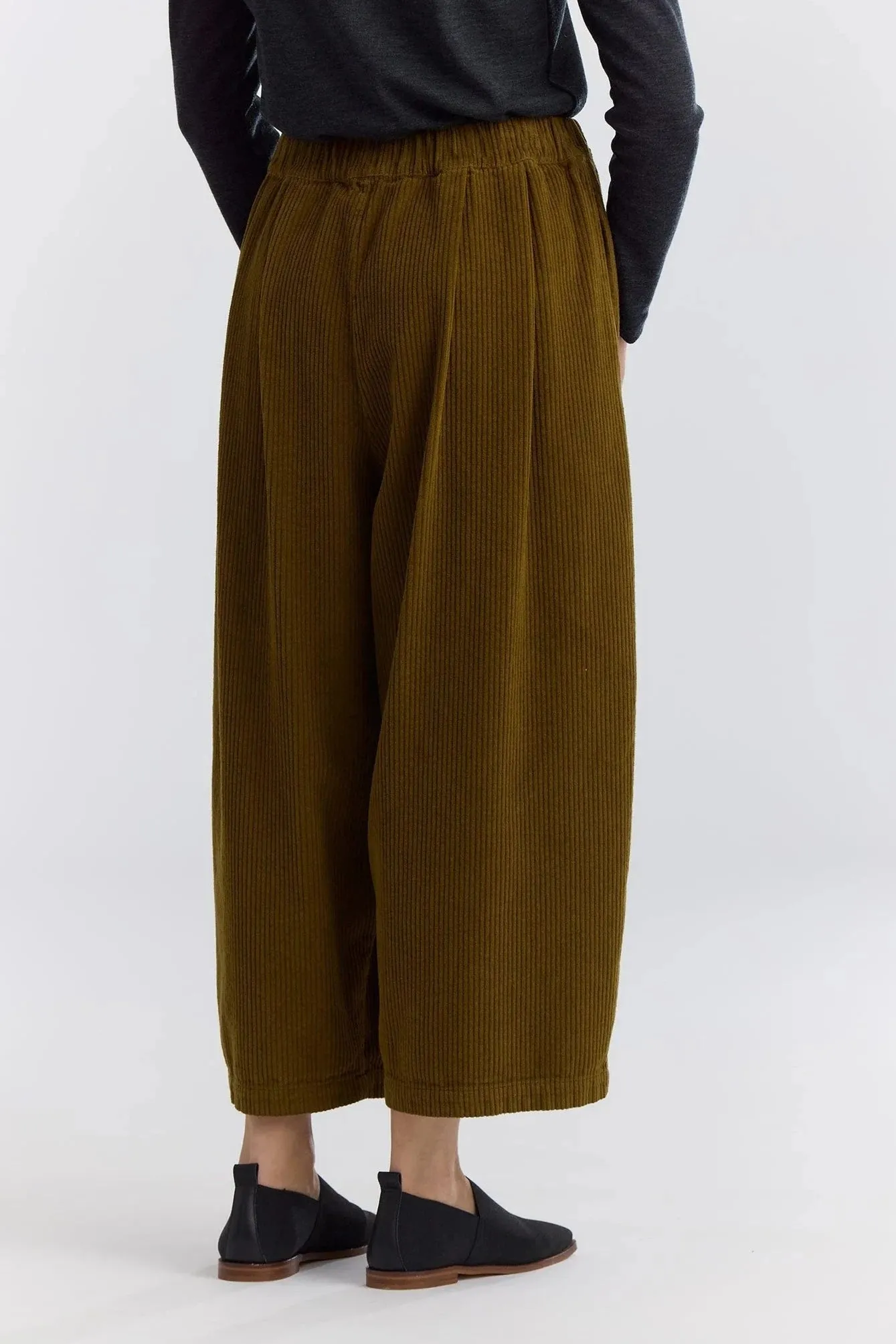 Corduroy Wide Pants, Dark Olive