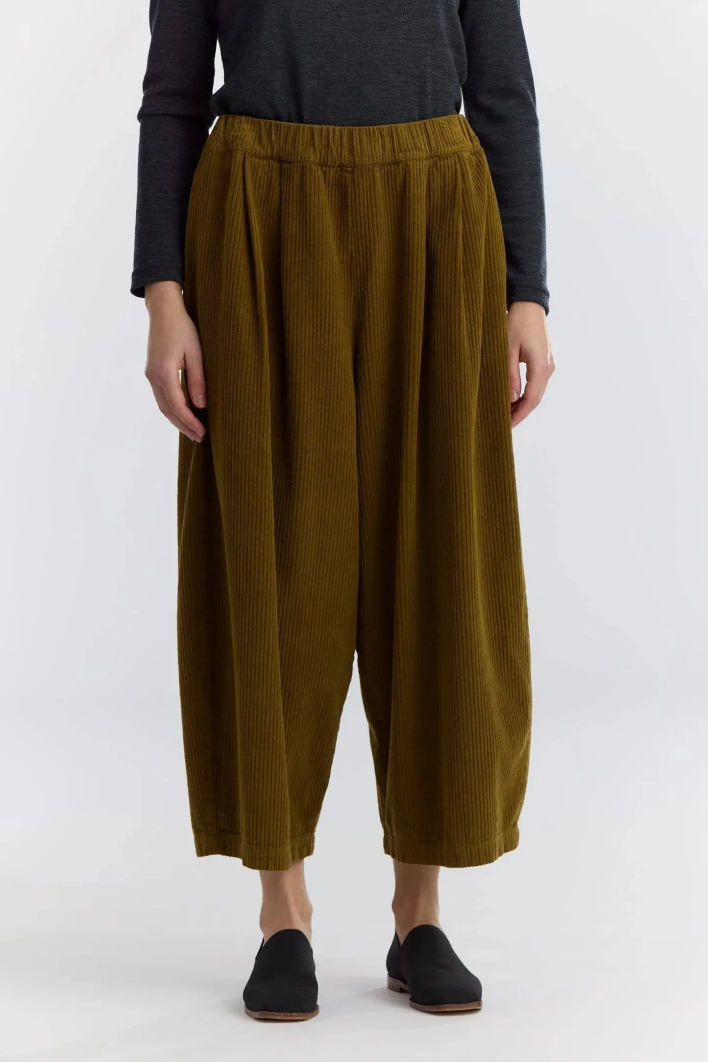 Corduroy Wide Pants, Dark Olive